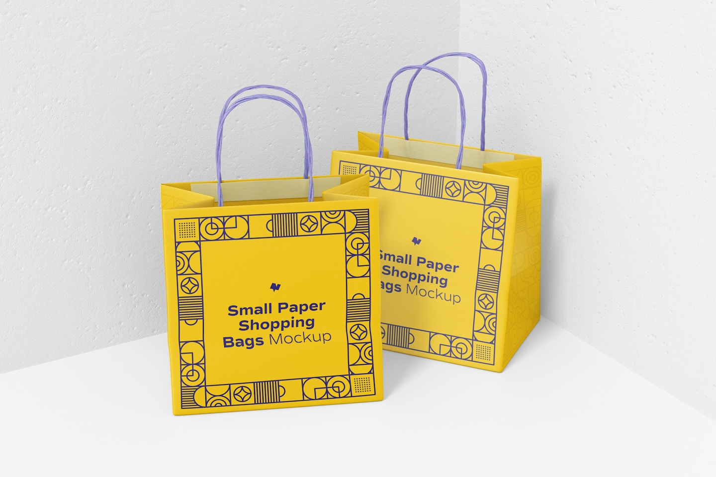 Small Paper Shopping Bags Mockup, Perspective