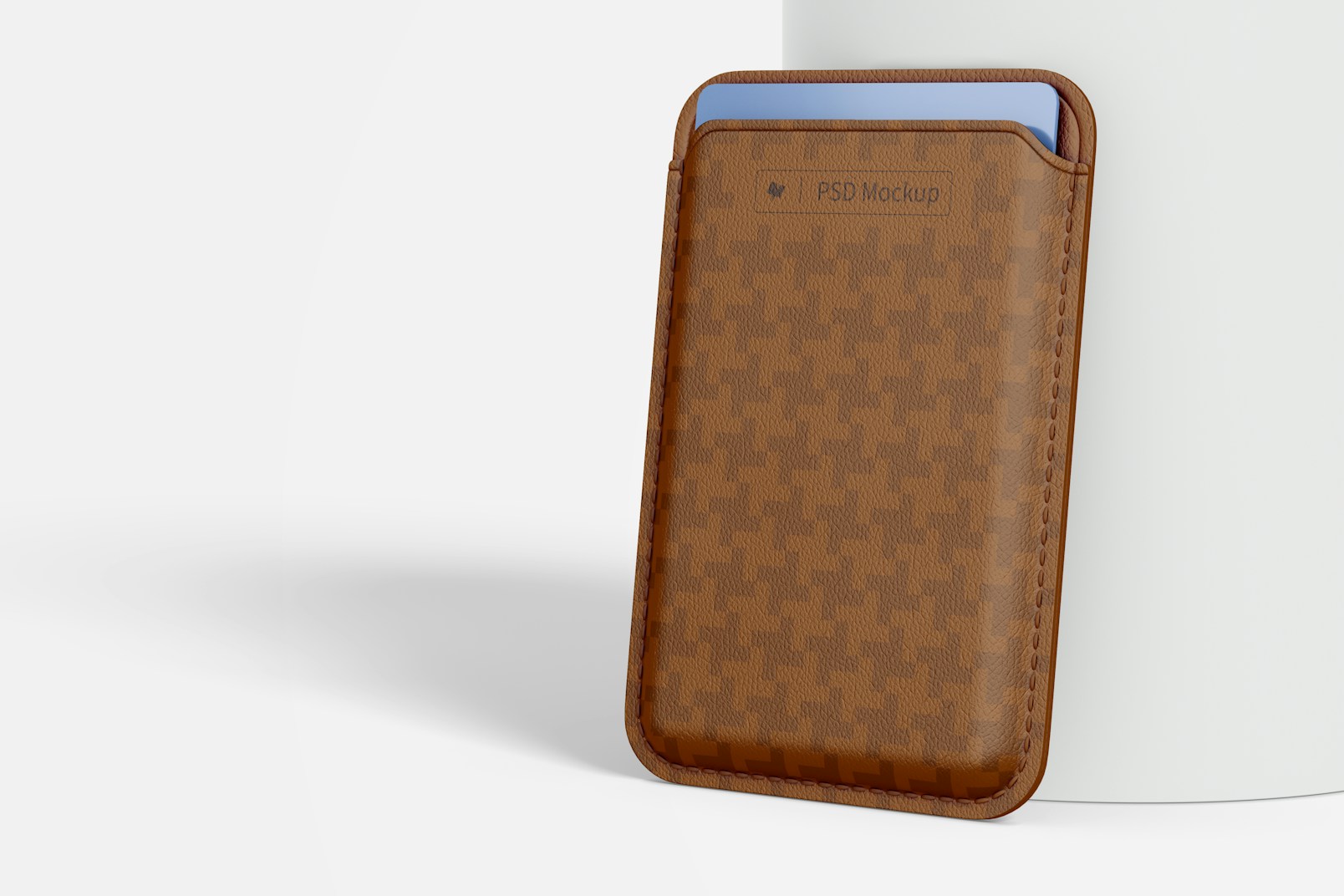 Leather Card Holder for Smartphone Mockup, Leaned