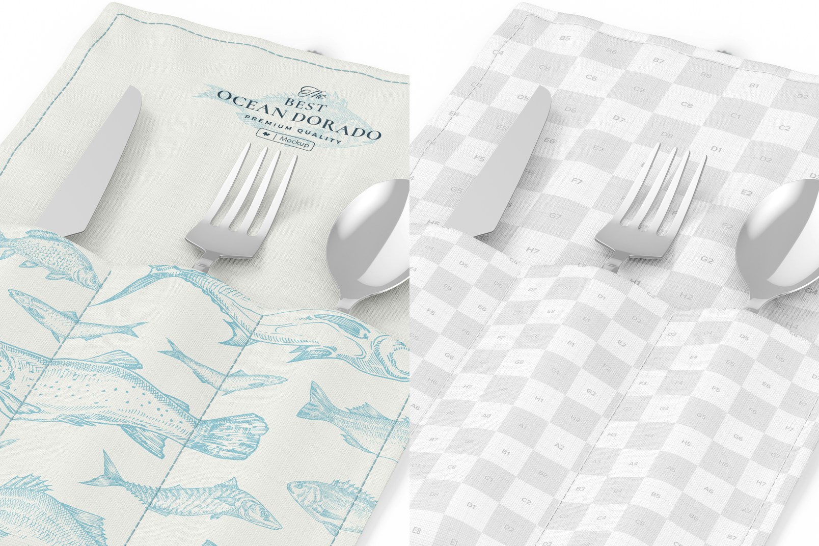 Roll Up Cutlery Holder Mockup, Close Up