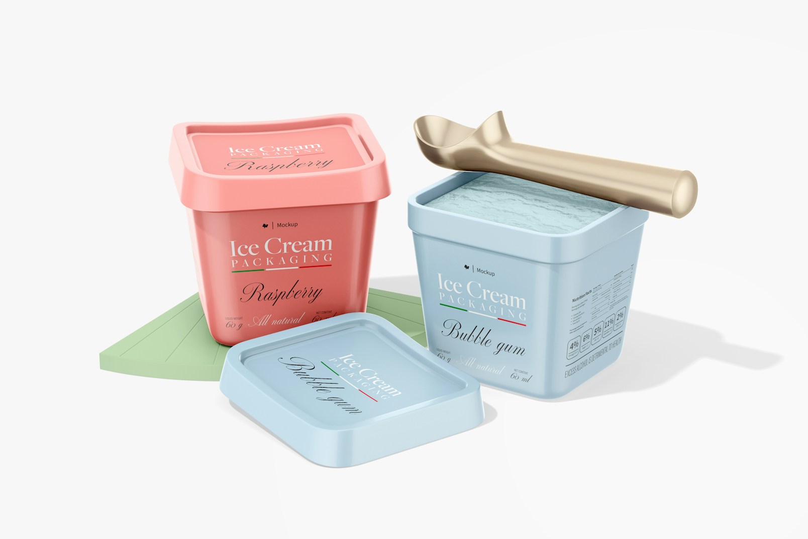 Plastic Ice Cream Containers Mockup, Opened and Closed