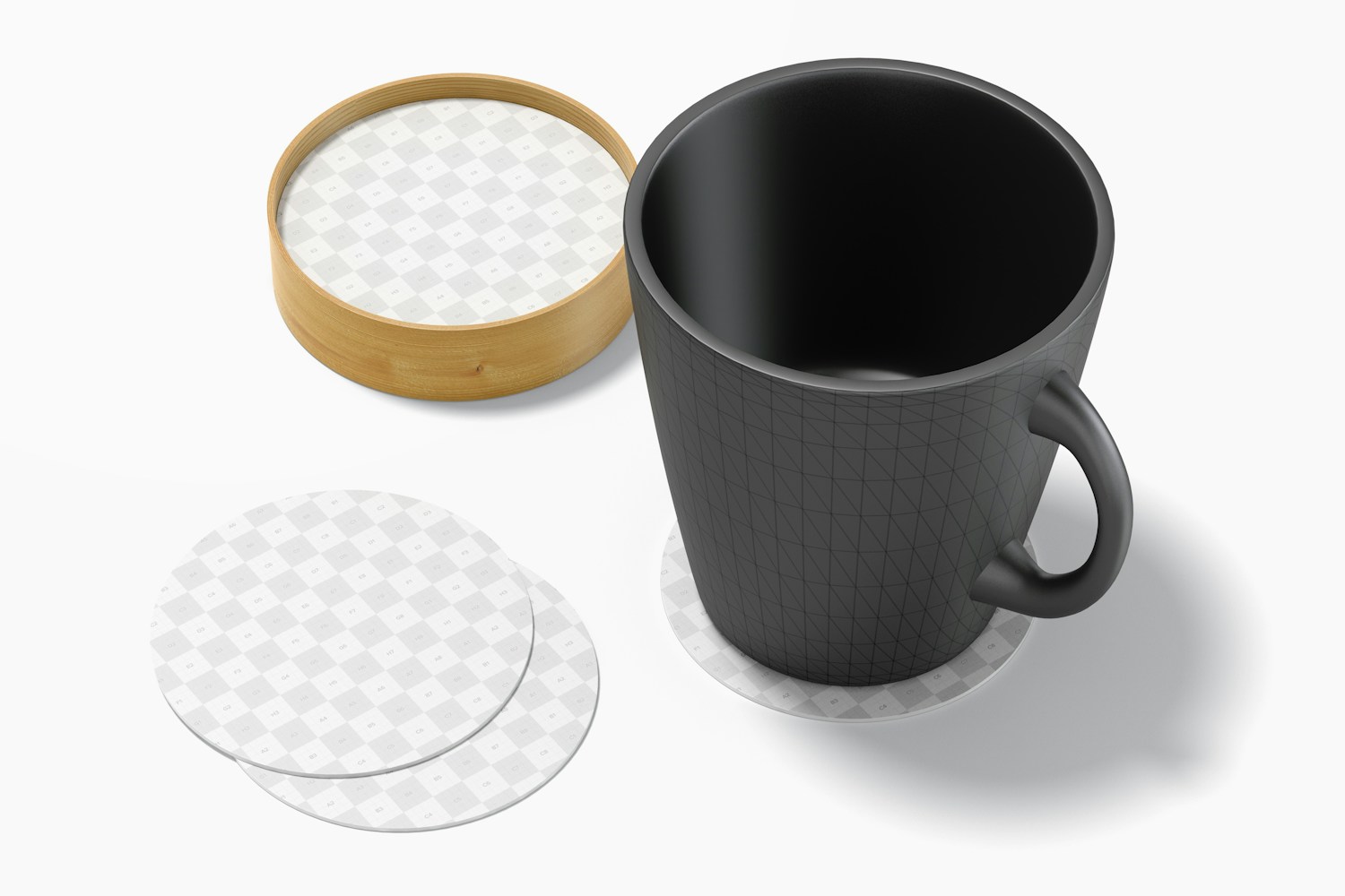 Round Paper Coasters with Mug Mockup
