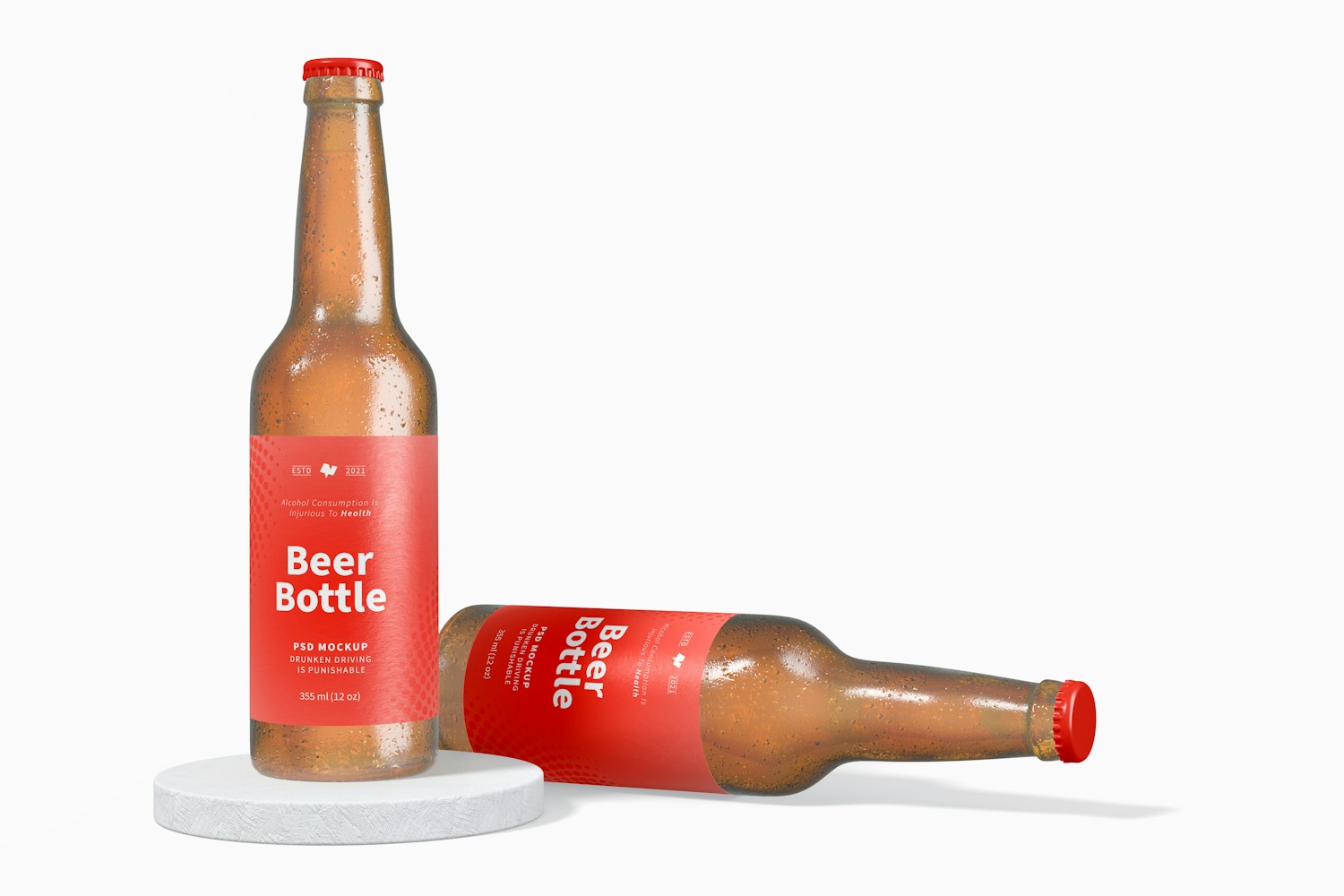 Beer Bottles Mockup, Standing and Dropped