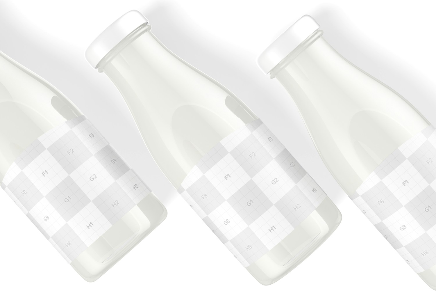 11 oz Glass Milk Bottles Mockup, Close Up