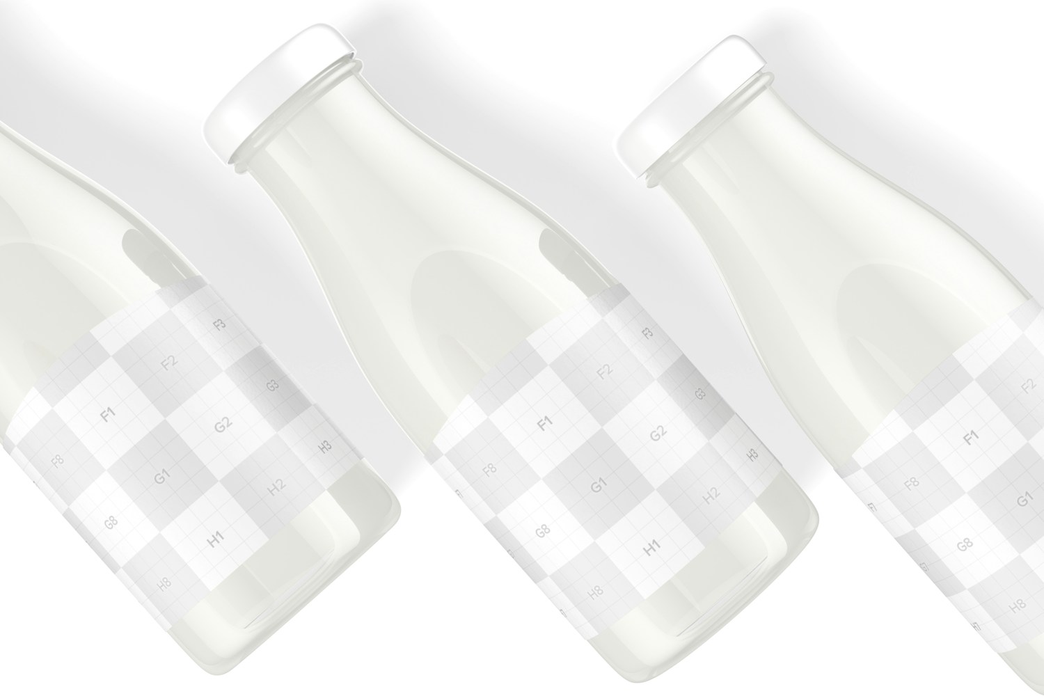 11 oz Glass Milk Bottles Mockup, Close Up 11 oz Glass Milk Bottles Mockup, Close Up
