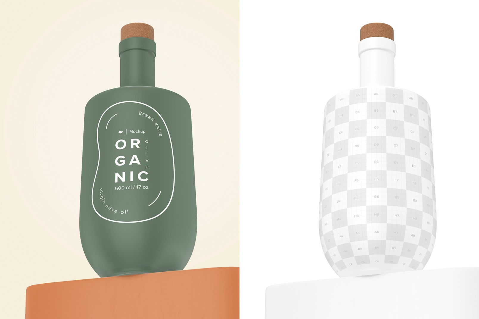 Square Olive Oil Bottle Mockup, Low Angle View
