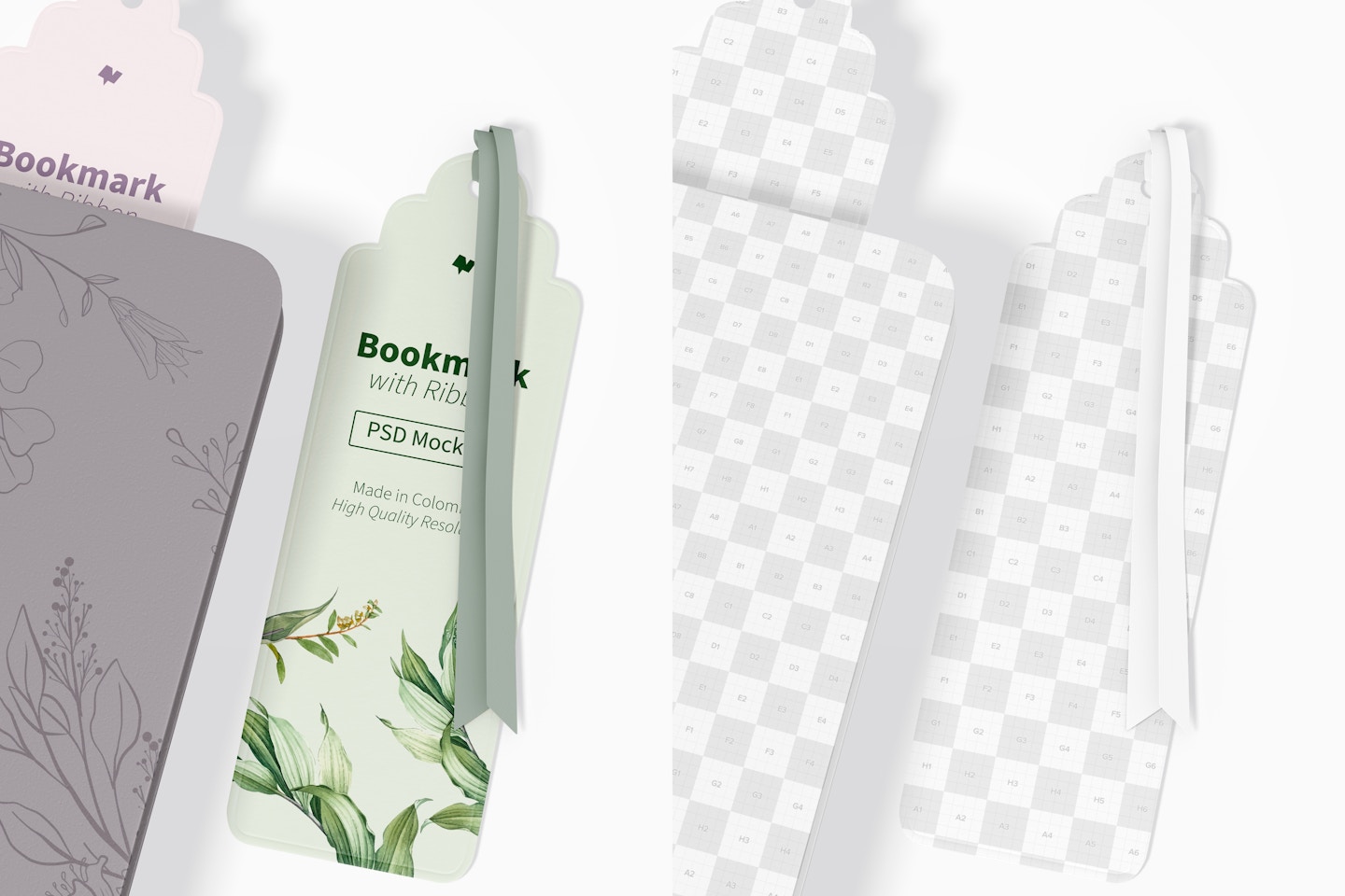 Bookmarks with Ribbon Mockup, Perspective
