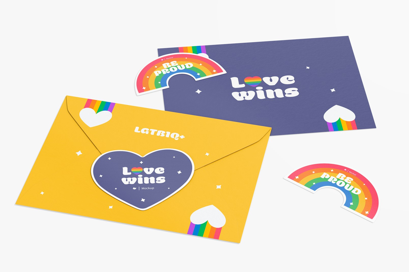 Pride Stickers Set Mockup, with Envelope
