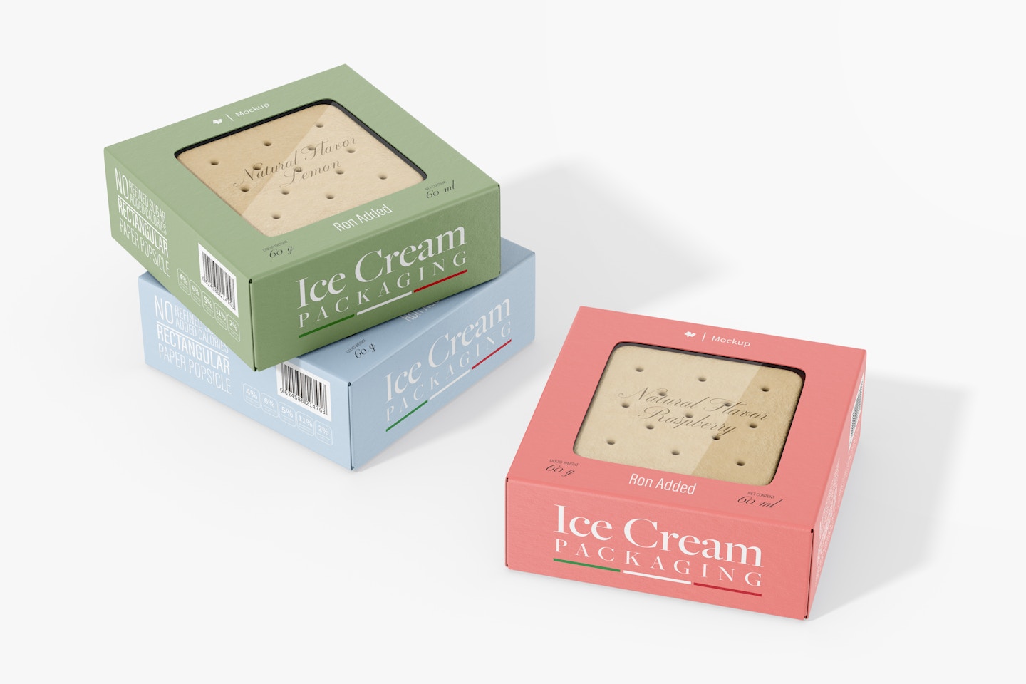 Ice Cream Boxes with Window Mockup, Stacked