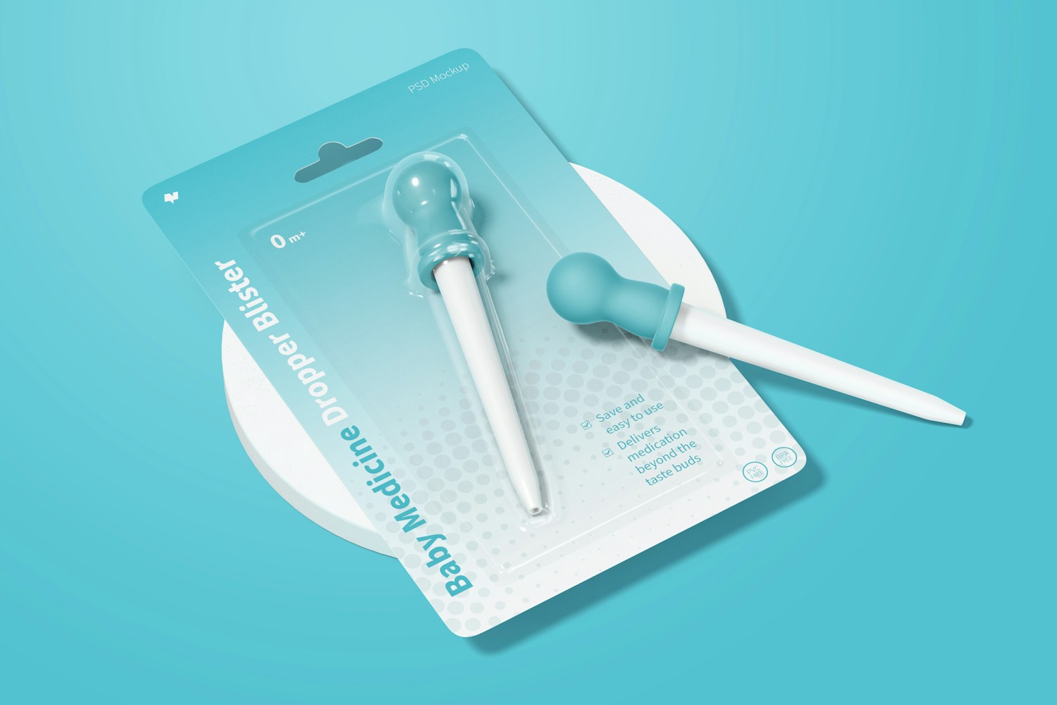 Baby Medicine Dropper Blister Mockup, Perspective Baby Medicine Dropper Blister Mockup, Perspective