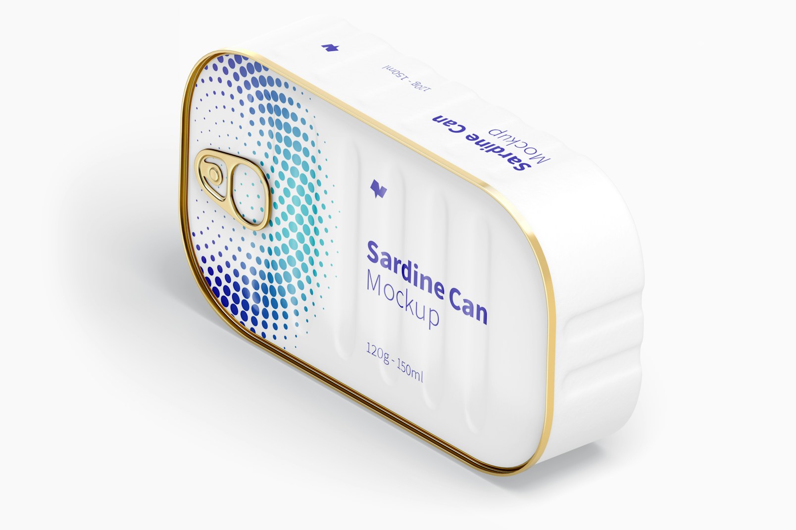 120g Sardine Can Mockup, Isometric Left Side View