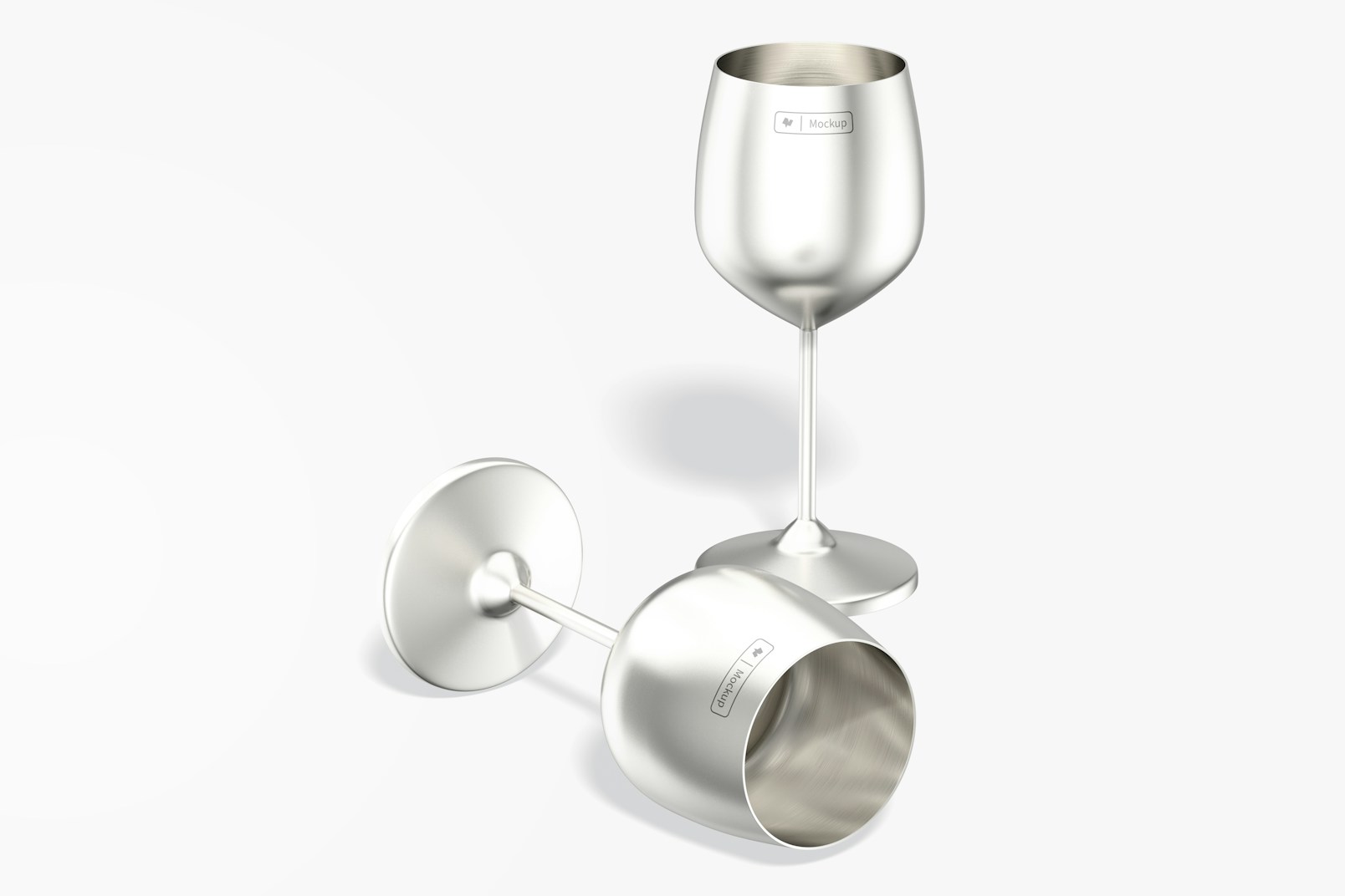 Stainless Steel Wine Glasses Mockup, Dropped