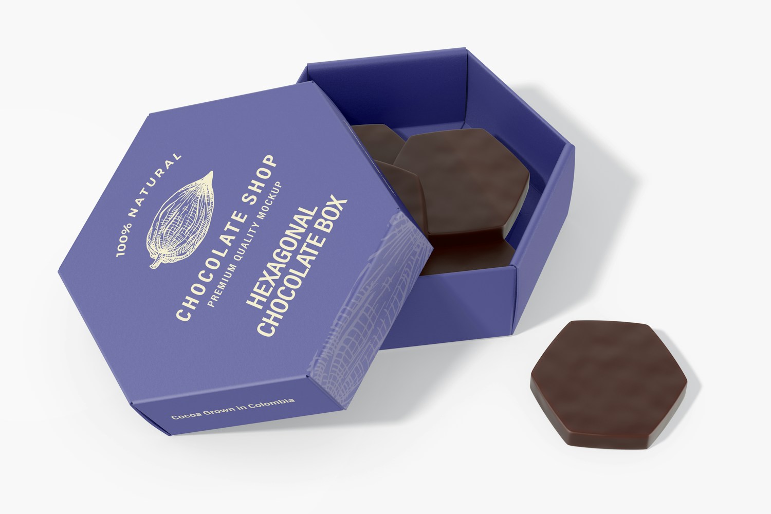 Hexagonal Chocolate Box Mockup, with Chocolate