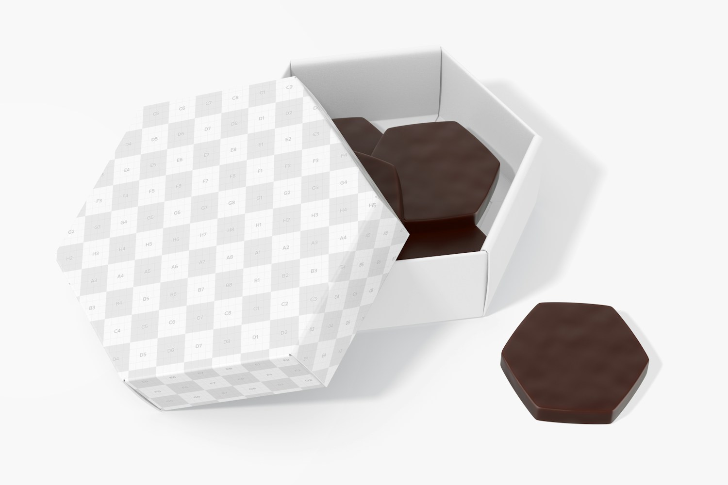 Hexagonal Chocolate Box Mockup, with Chocolate
