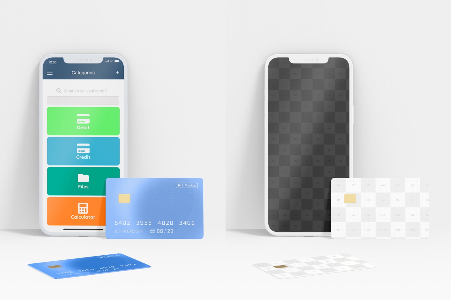 Maqueta de Teléfono Inteligente con Tarjeta de Crédito, Vista Frontal