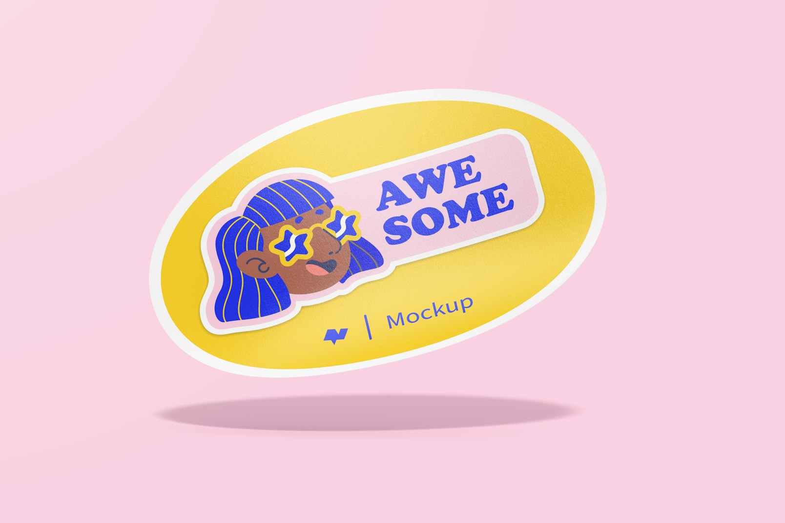Oval Stickers Mockup, Floating