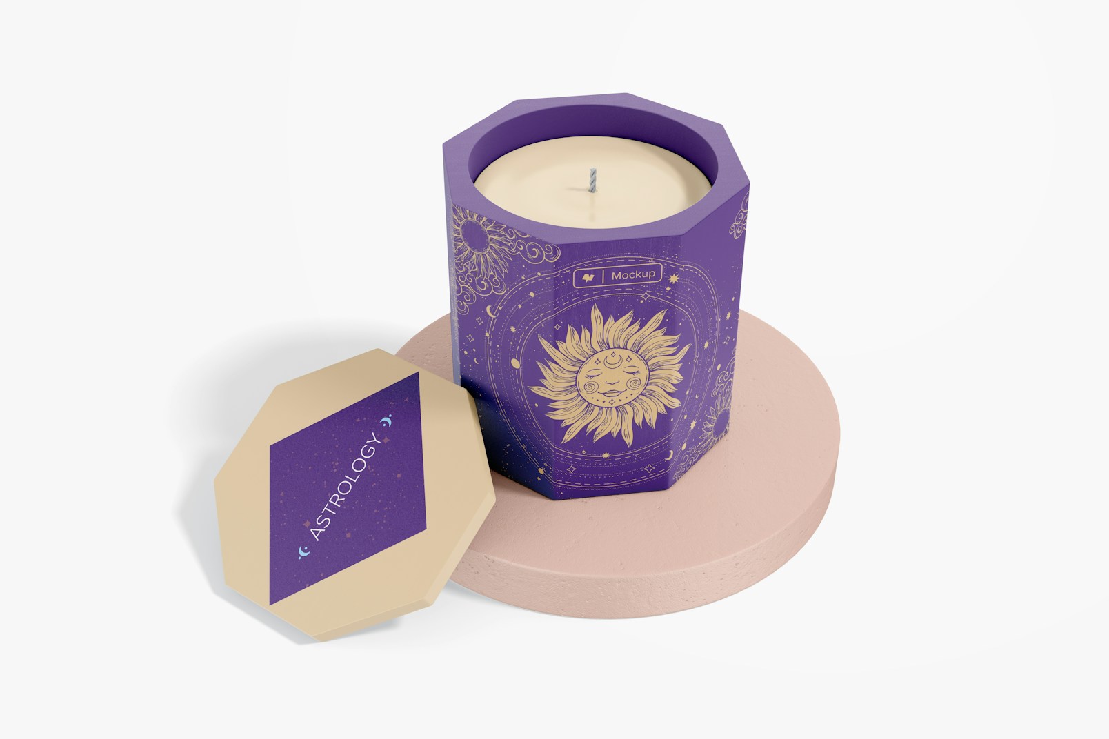 Octagonal Candle Mockup, Perspective