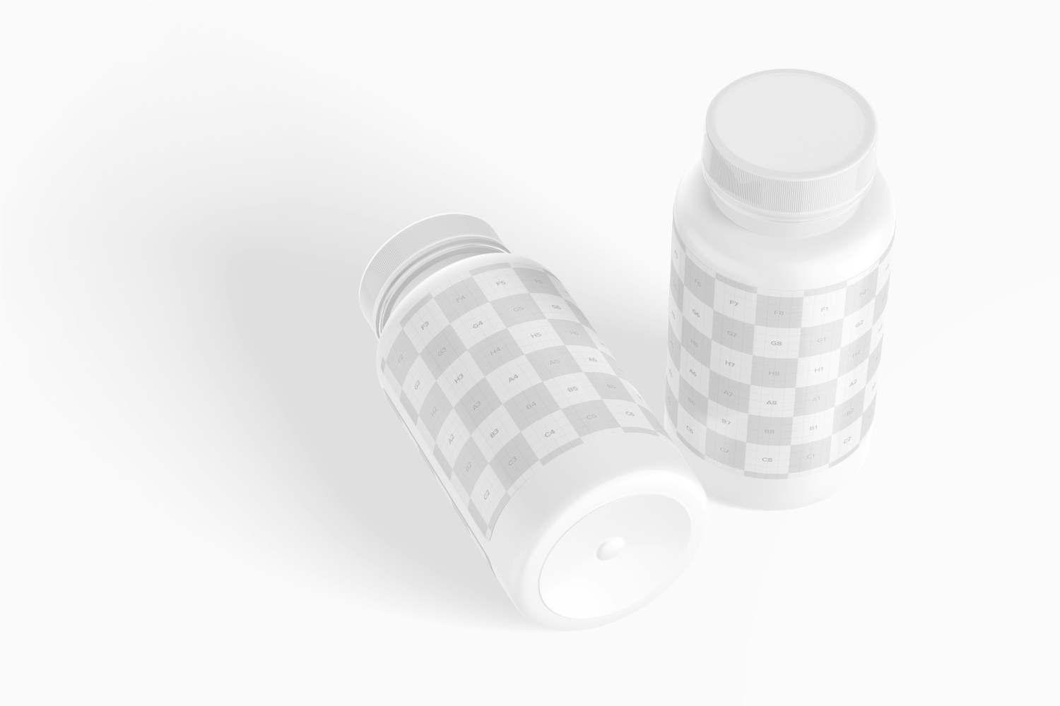 150 cc Supplement Bottles Mockup, Standing and Dropped