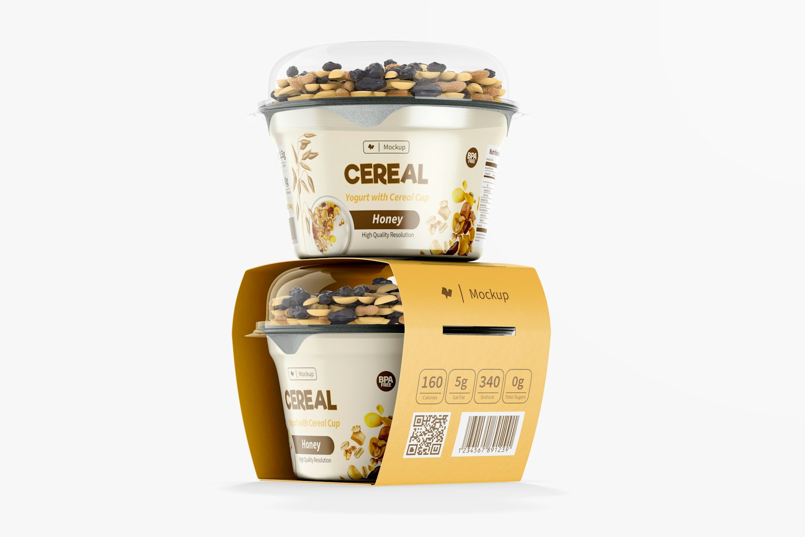 Yogurt Cups with Label Mockup, Stacked
