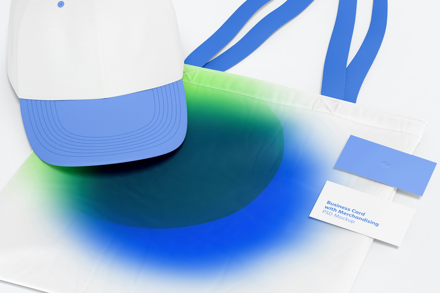 Business Card with Merchandising PSD Mockup, Close Up Business Card with Merchandising PSD Mockup, Close Up