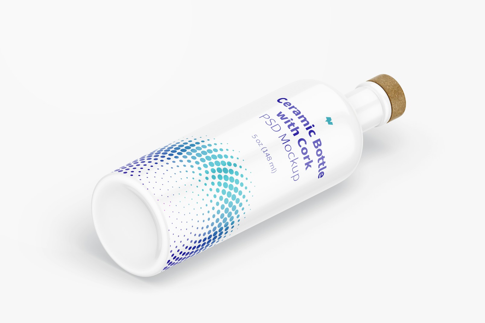 Ceramic Bottle with Cork Mockup, Isometric Right View