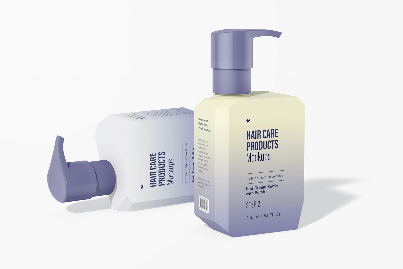 Hair Cream Bottles with Pump Mockup, Right View