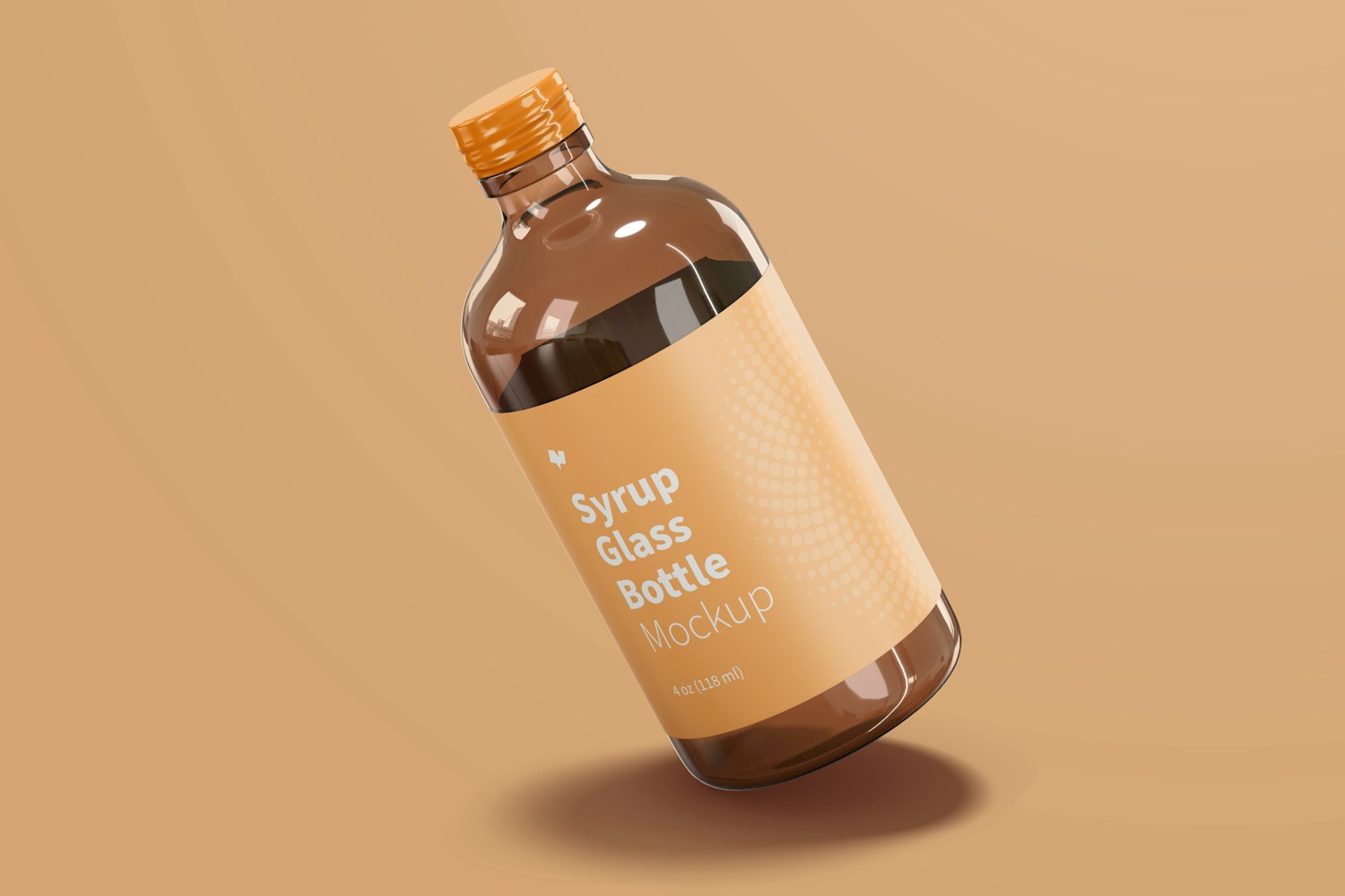 4 oz Syrup Glass Bottle Mockup, Leaned 4 oz Syrup Glass Bottle Mockup, Leaned