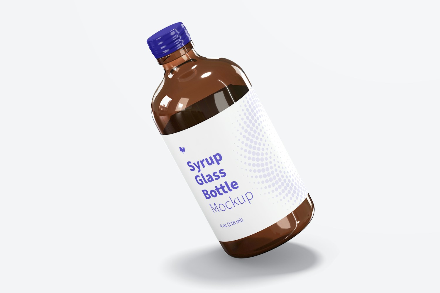 4 oz Syrup Glass Bottle Mockup, Leaned 4 oz Syrup Glass Bottle Mockup, Leaned