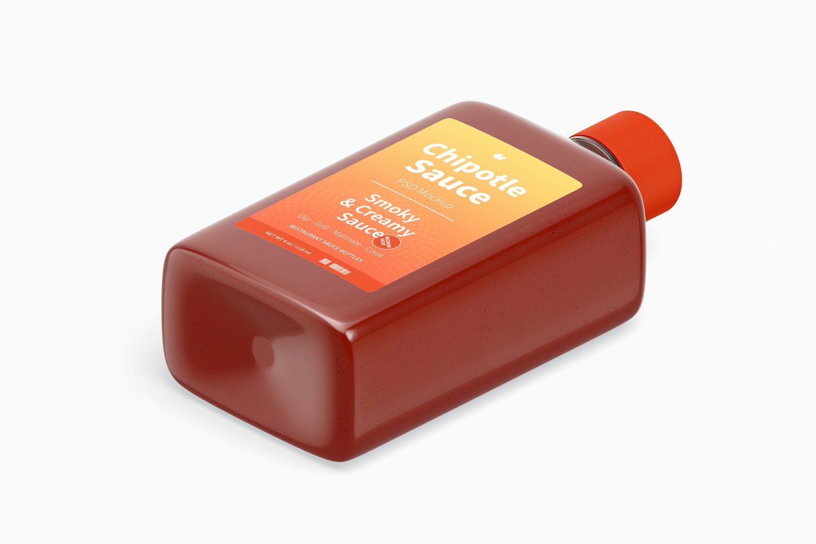 4 oz Chipotle Sauce Bottle Mockup, Isometric View