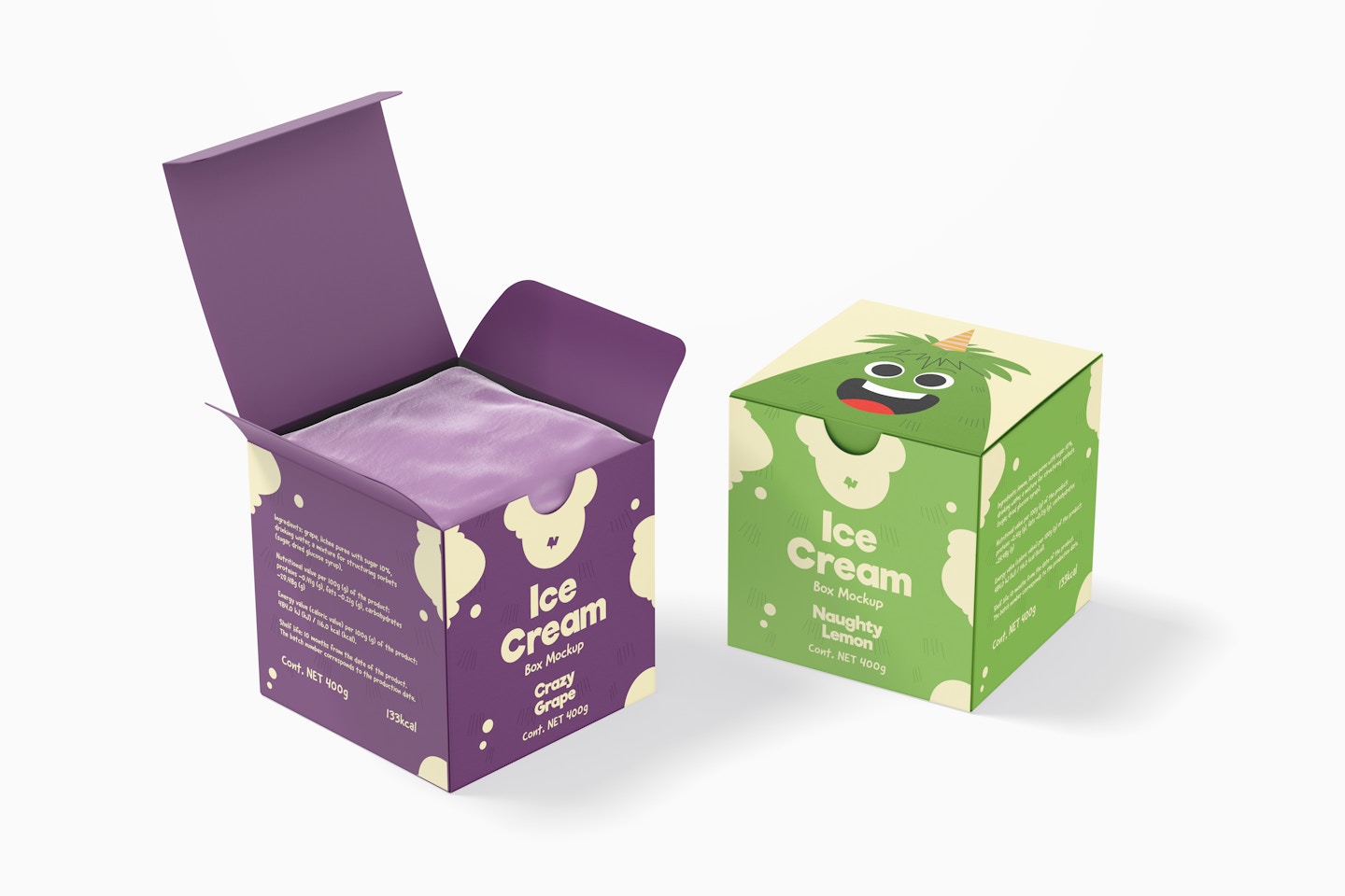 Ice Cream Boxes Mockup, Opened and Closed