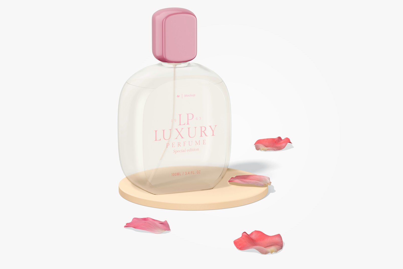 Oval Luxury Perfume Bottle Mockup, on Podium