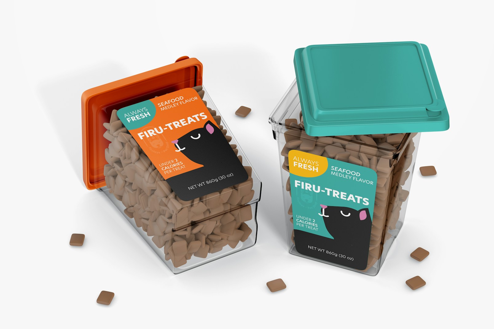 Pet Food Container Mockup, Standing and Dropped