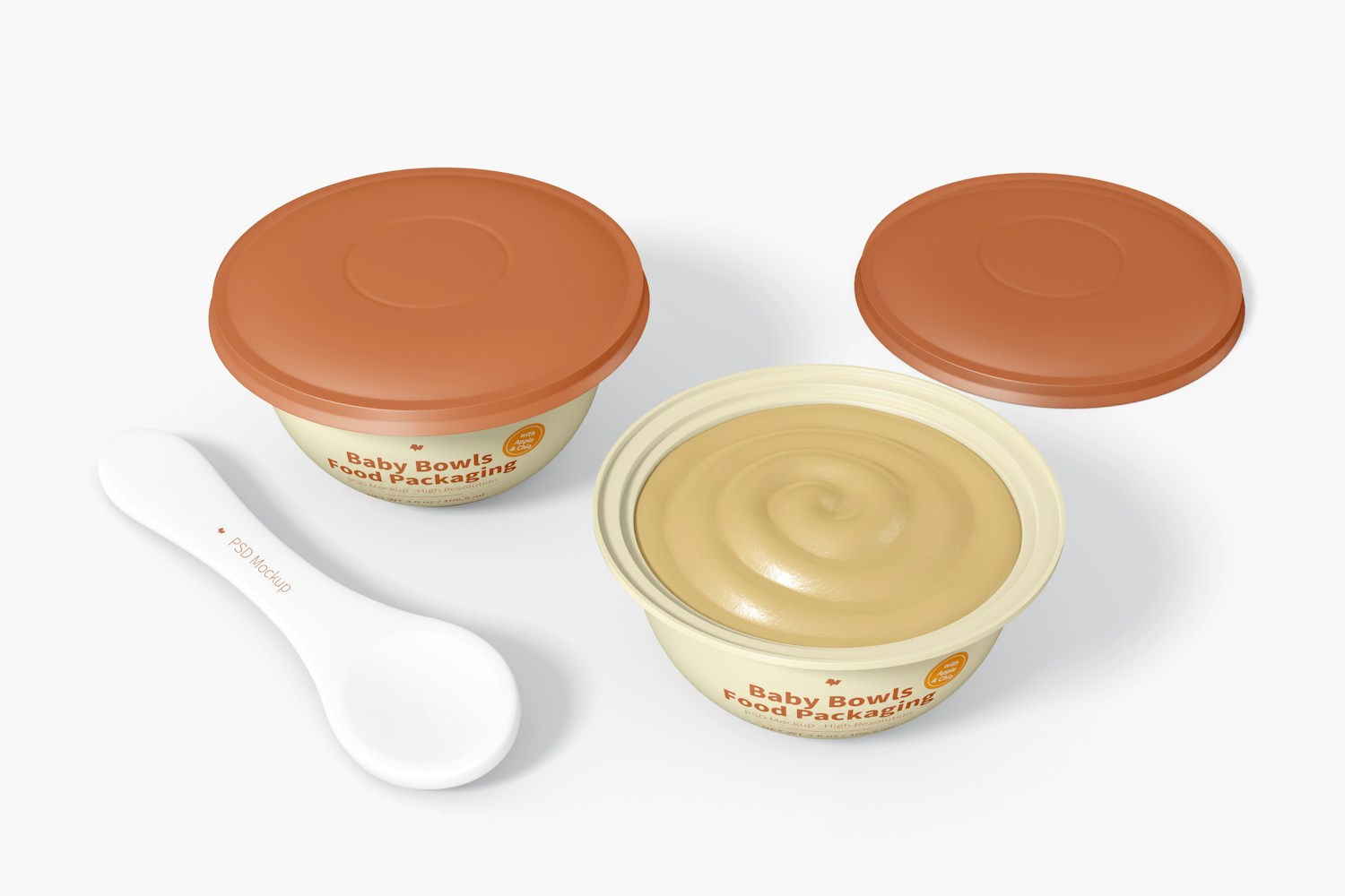 Baby Bowls Food Packaging Set Mockup Baby Bowls Food Packaging Set Mockup
