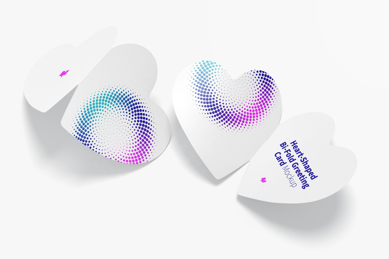 Heart-Shaped Bi-Fold Greeting Cards Mockup, Back and Front View