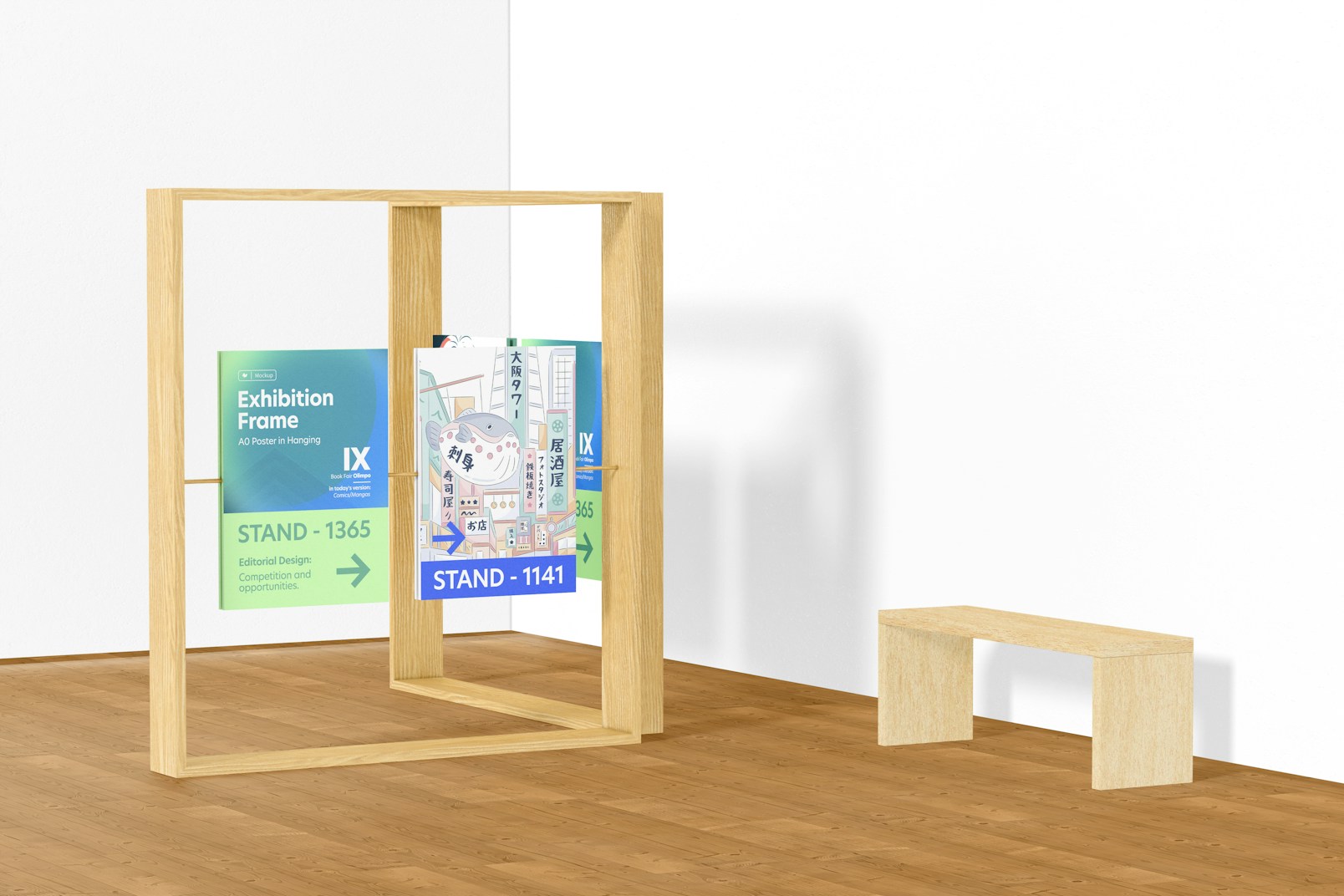 A0 Poster in Hanging Exhibition Frame Mockup, Left View