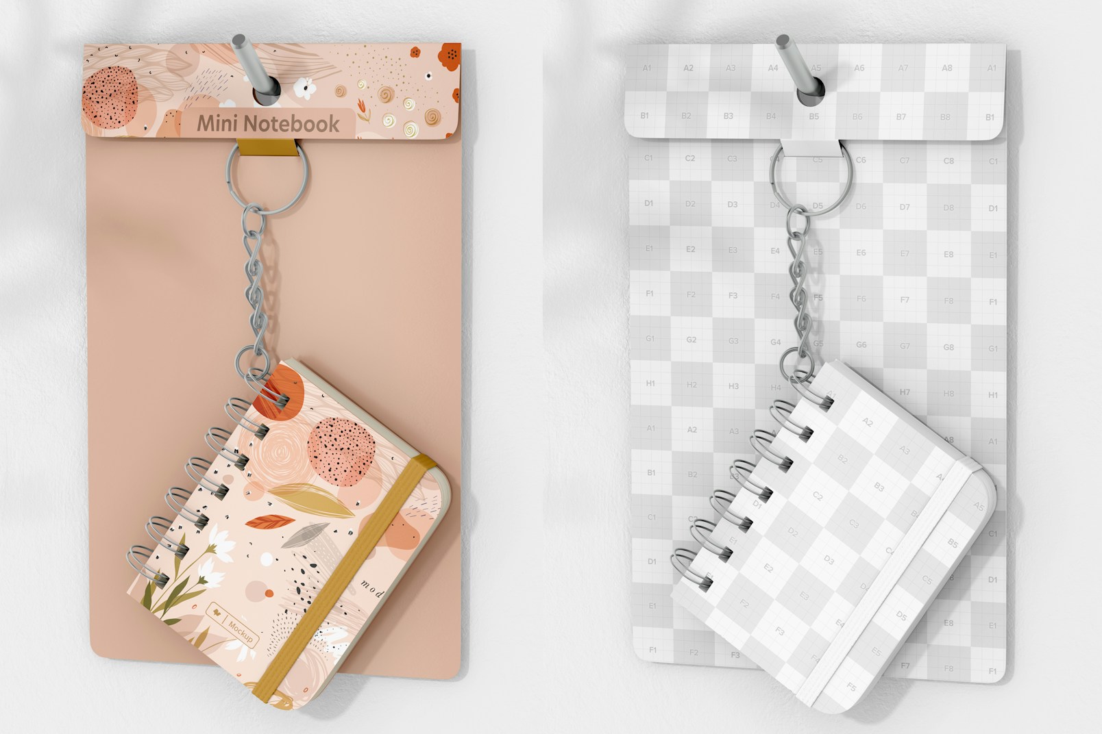 Mini Notebook with Keychain Mockup, Hanging