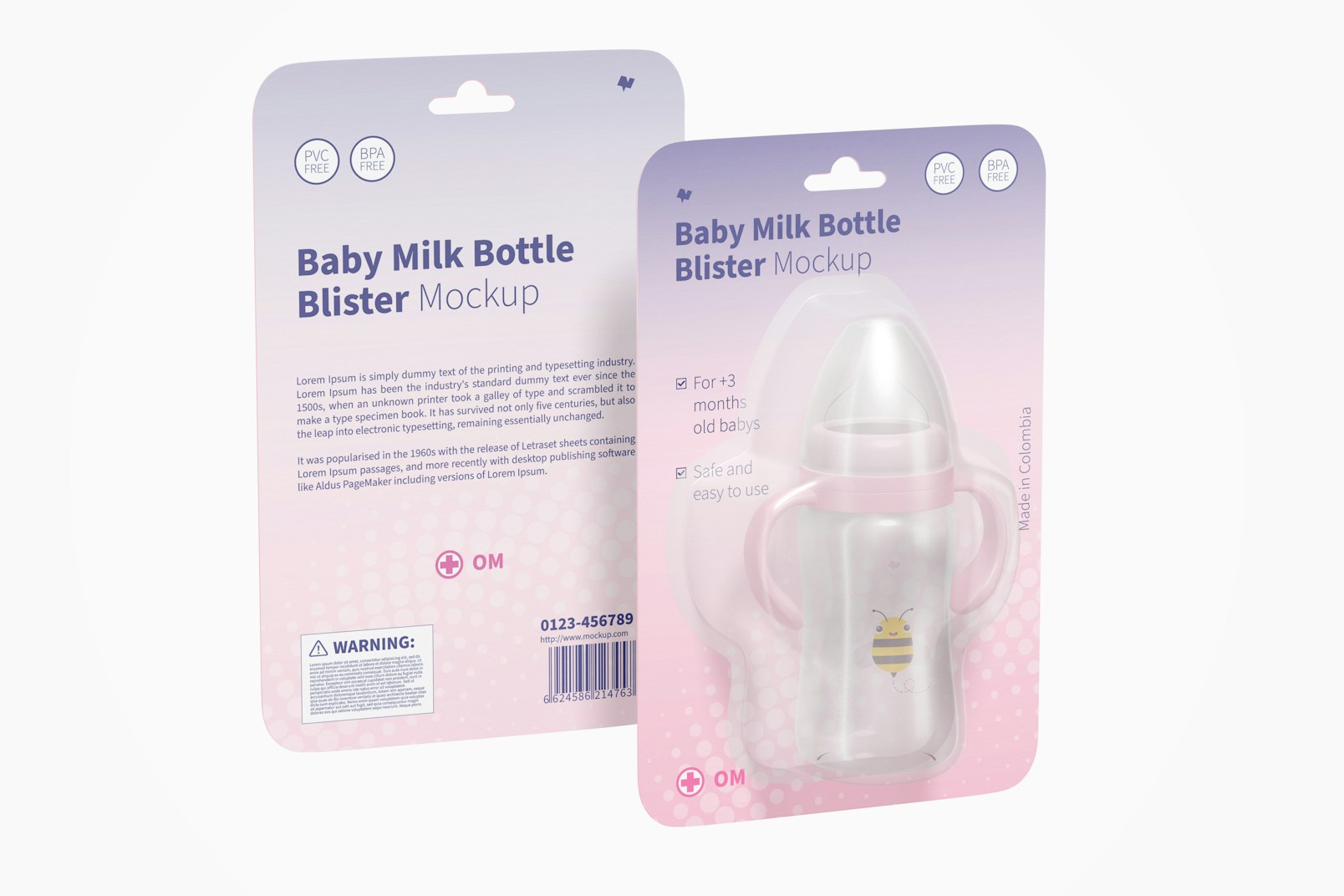 300ml Baby Milk Bottle Blister Mockup, Front and Back View