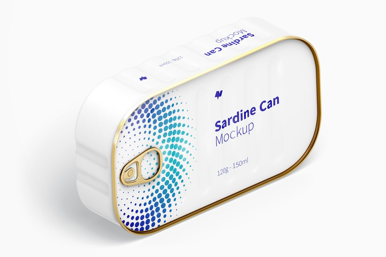120g Sardine Can Mockup, Isometric Right Side View