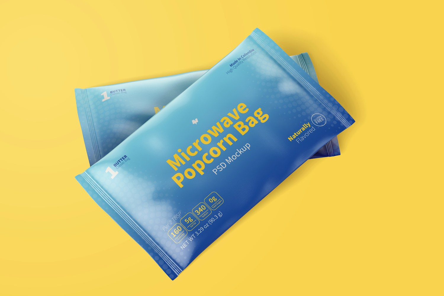Microwave Popcorn Bags Mockup, Perspective View