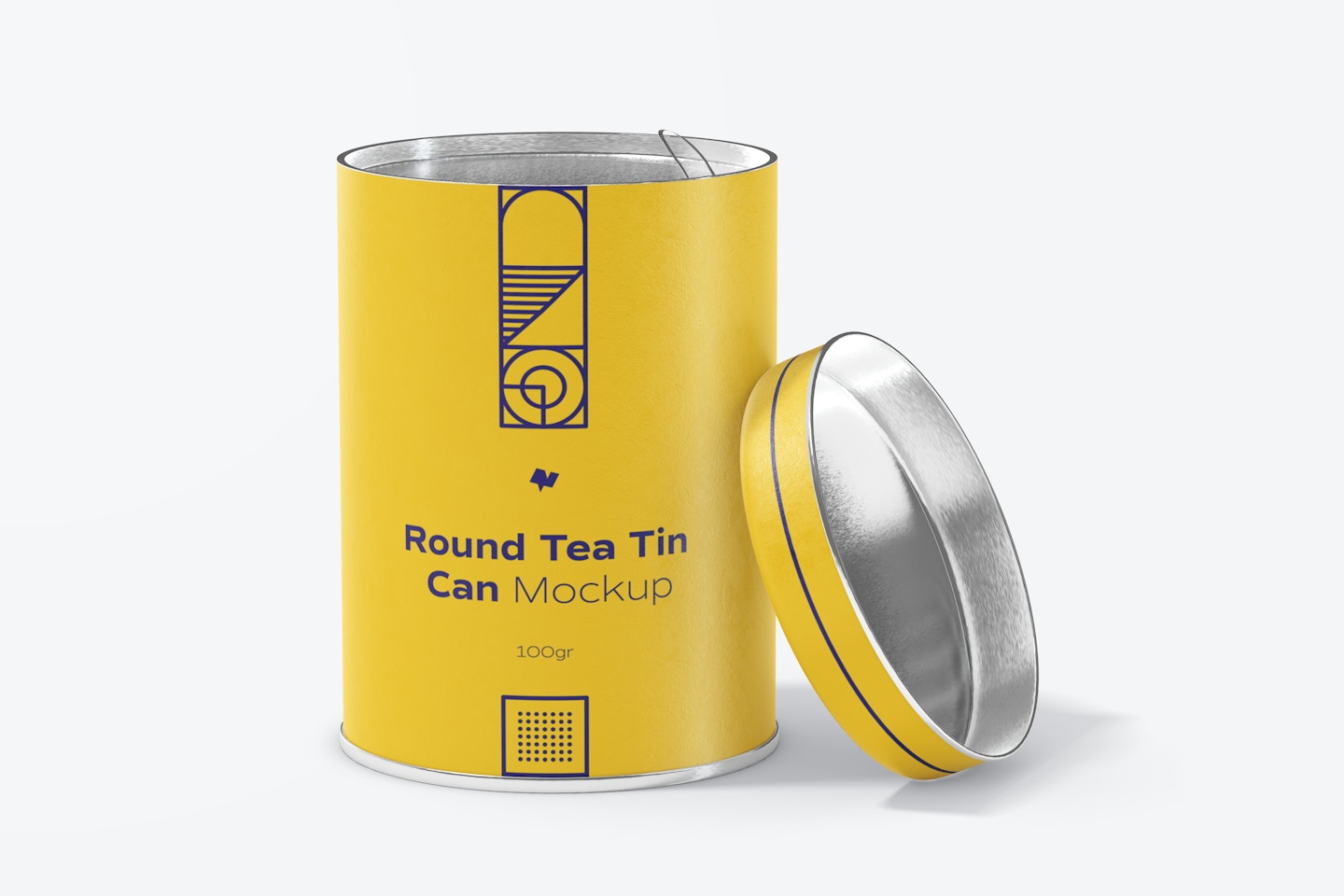 Round Tea Tin Can Mockup, Opened