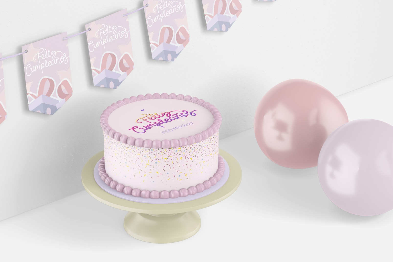 Round Cake with Banners Mockup