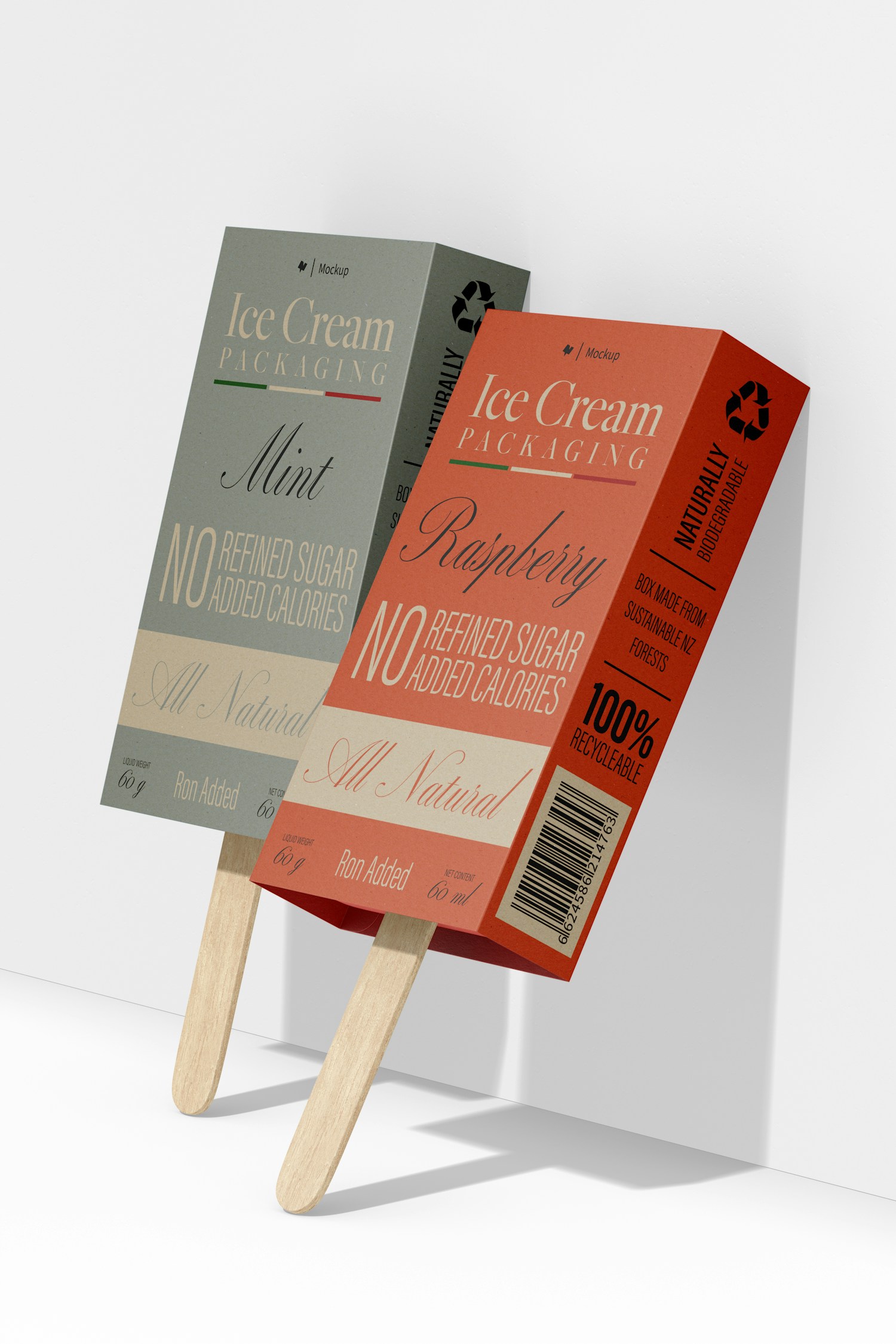 Rectangular Paper Popsicle Packaging Mockup, Side View