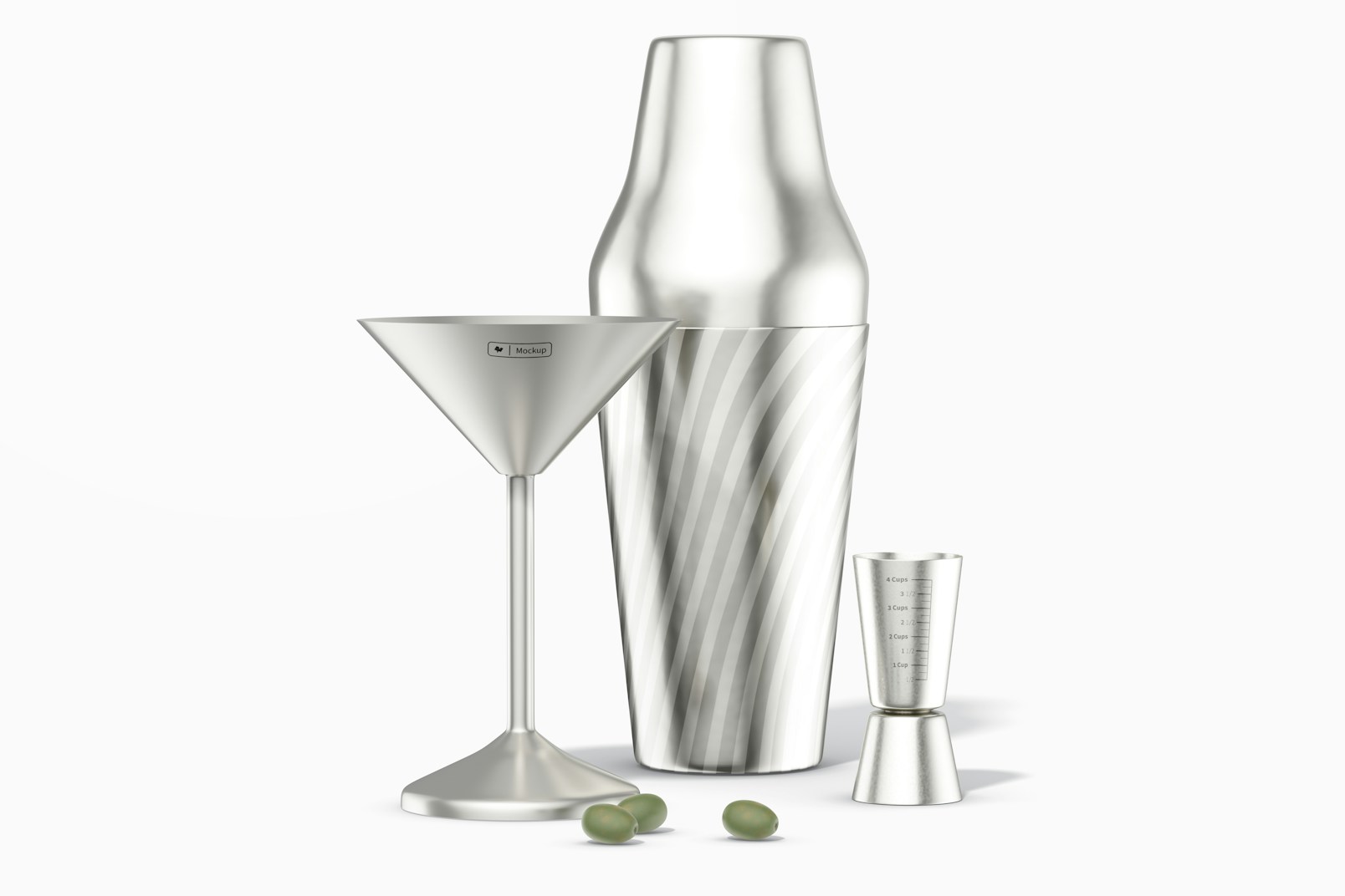 Stainless Steel Martini Glass Set Mockup