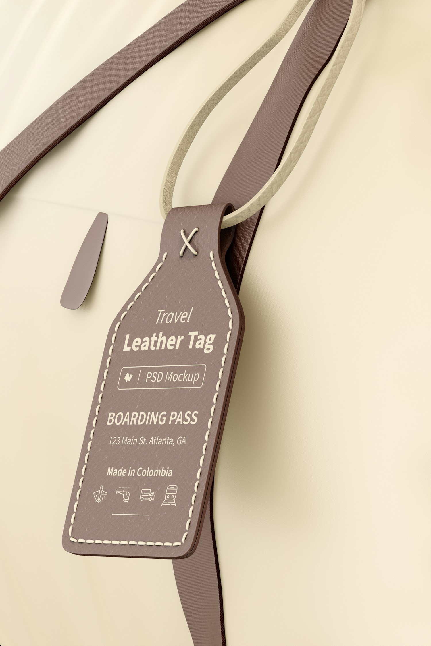 Travel Leather Tag Mockup, on Bag