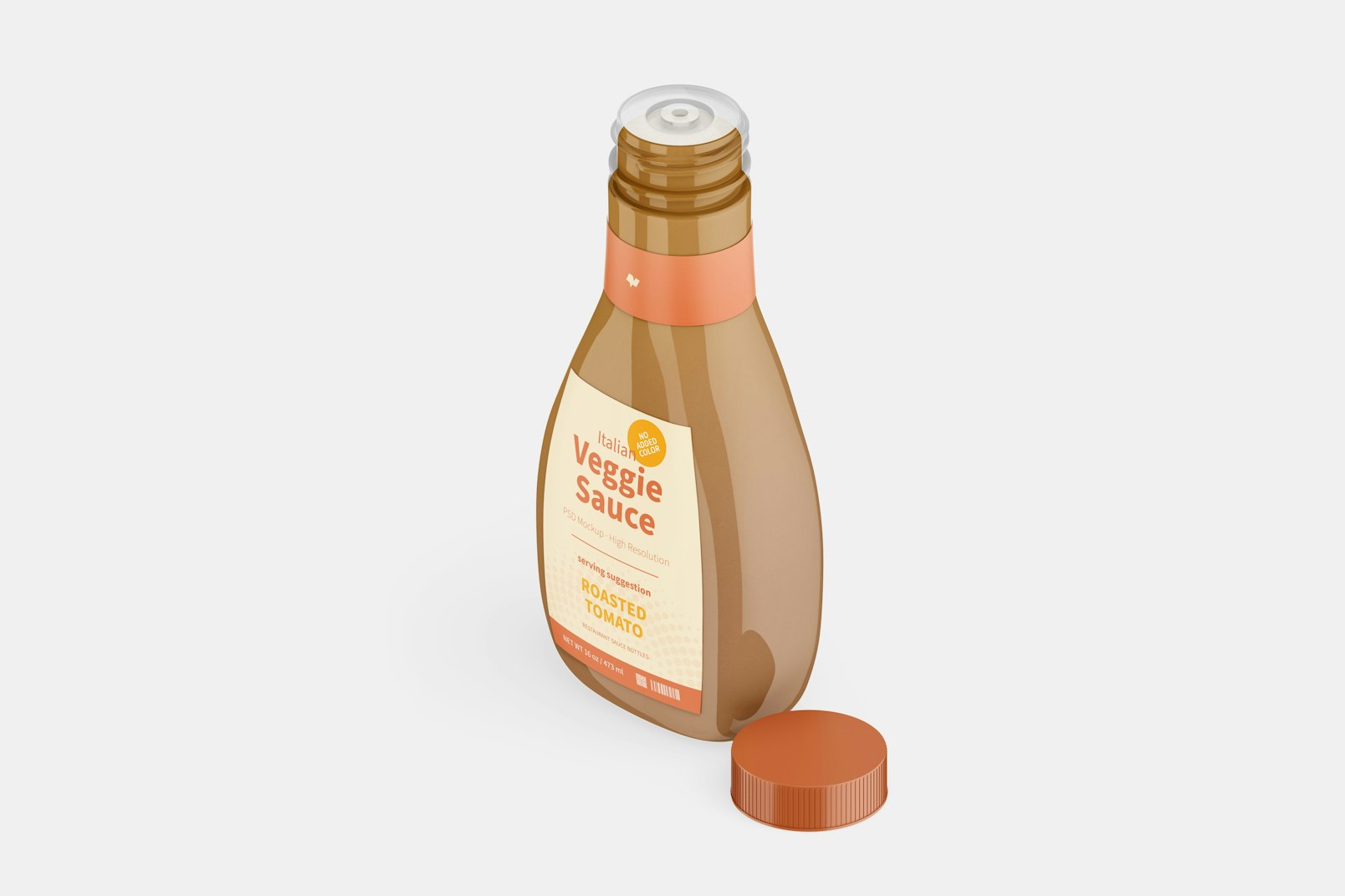 16 oz Italian Veggie Sauce Bottle Mockup, Isometric Left View