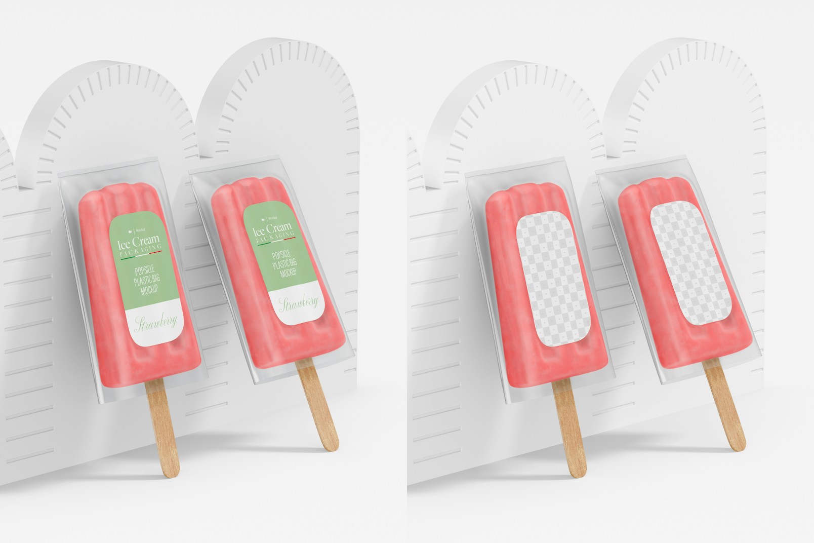 Popsicle Plastic Bags with Tag Mockup, Side View