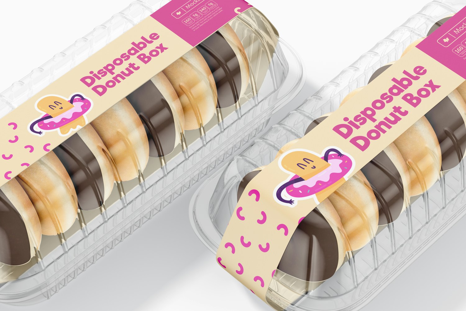 Disposable Donut Boxes Mockup, Close Up