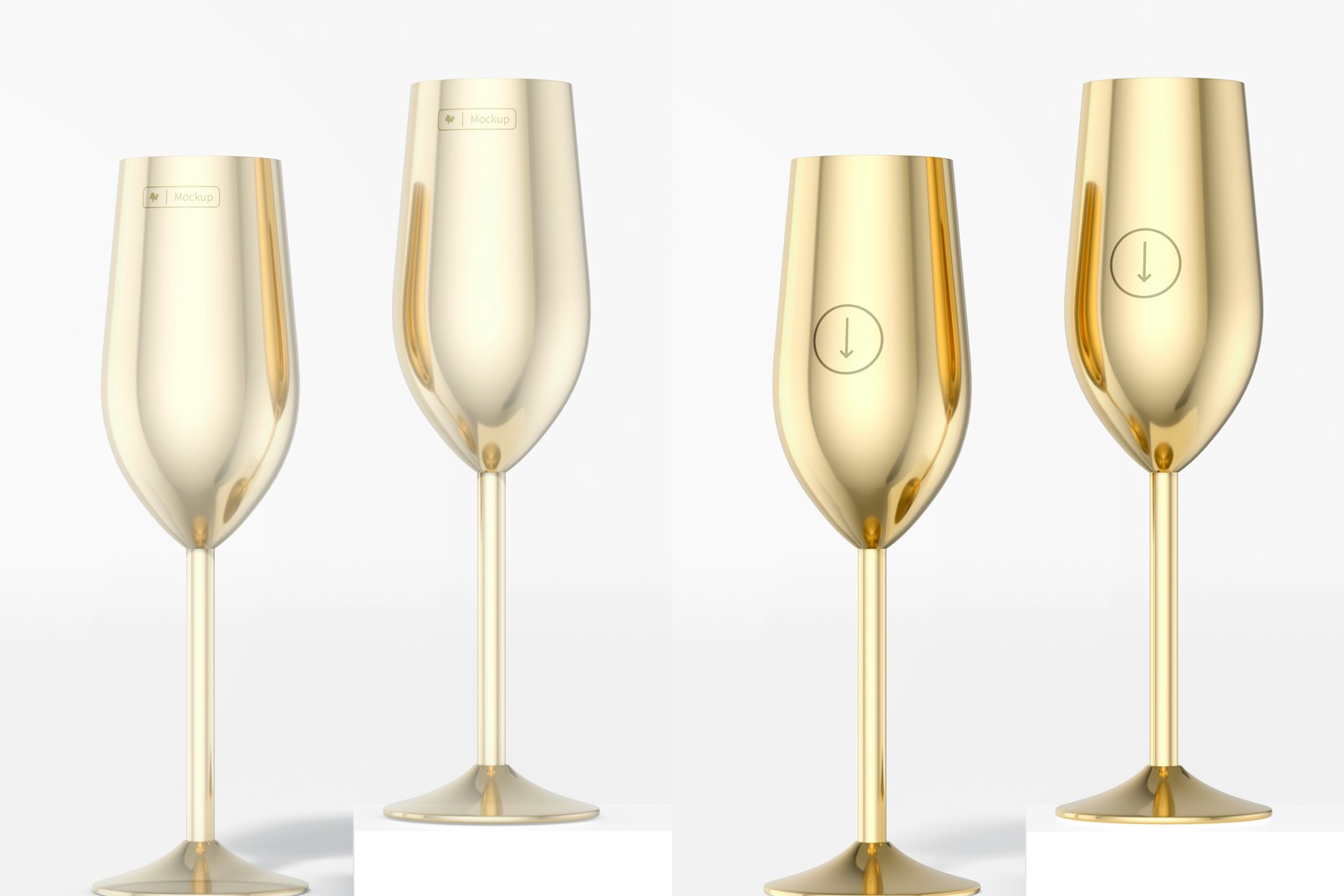 Stainless Steel Champagne Glasses Mockup, Up and Down