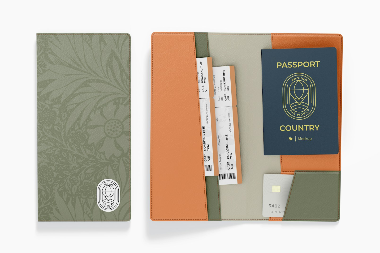Long Passport Holders Mockup, Opened and Closed