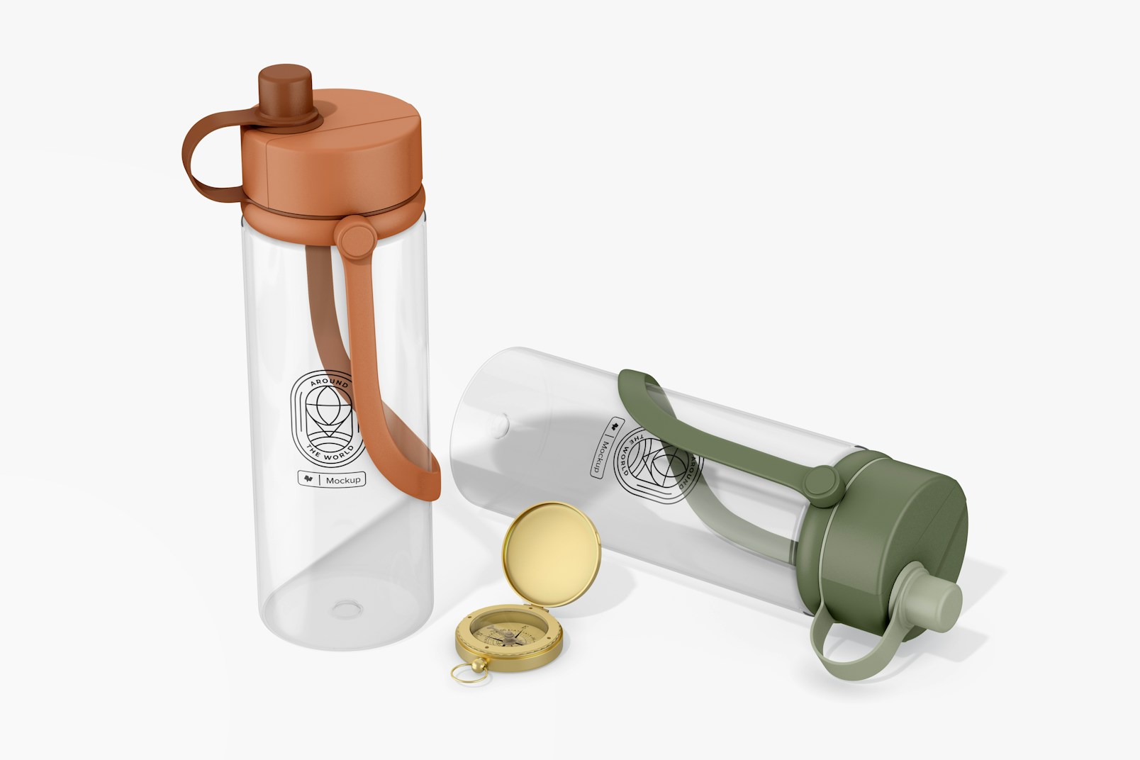 1.5 l Water Bottles Mockup, Standing and Dropped