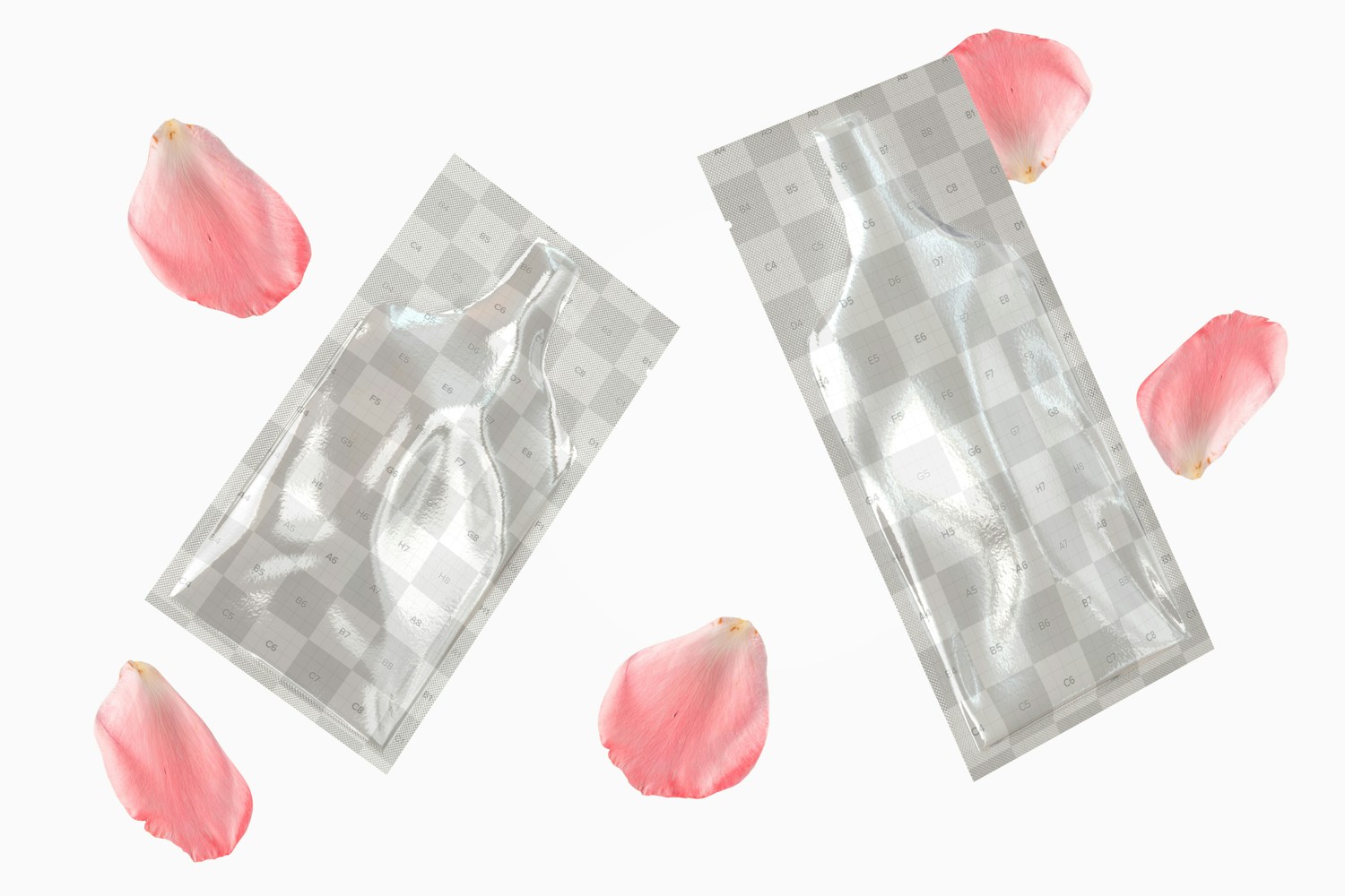 Gel Packaging Sachets Mockup, Floating